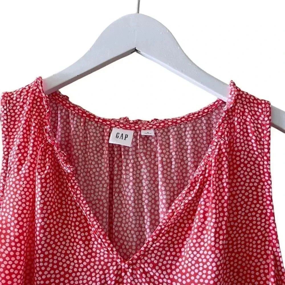 Gap Womens Sleeveless Top Red Coral Polka Dot Blouse SZ S #1389 - Picture 2 of 12